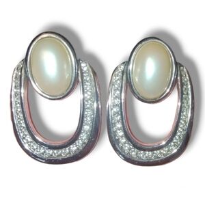 Sterling Silver Pearl and Crystal Drop Earrings - White